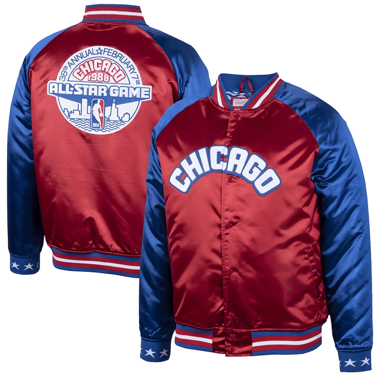 Mitchell & Ness 1988 NBA All-Star Game Satin Full-Snap Jacket XLT, 2XT, 4XT 5 Mitchell & Ness 1988 NBA All-Star Game Satin Full-Snap Jacket XLT, 2XT, 4XT - Image 3