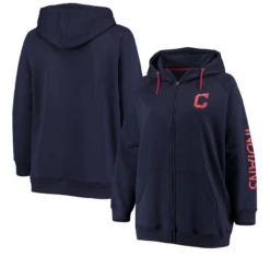MLB Ladies Cleveland Indians Navy Full Zip Hoodie 2X, 3X