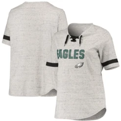 Ladies Fanatics Branded Philadelphia Eagles Lace Up V-Neck T Shirt 2X, 3X, 4X