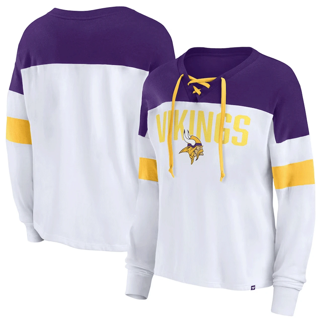 Ladies Fanatics Branded Minnesota Vikings Lace Up Long Sleeve Top 1X, 2X, 3X 3 Ladies Fanatics Branded Minnesota Vikings Lace Up Long Sleeve Top 1X, 2X, 3X