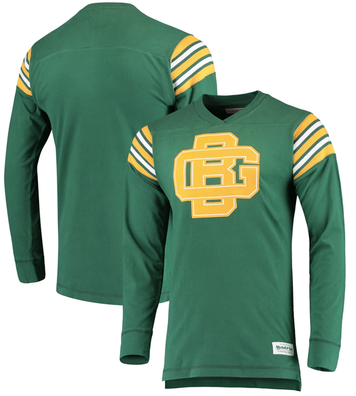 Mitchell & Ness Green Bay Packers Team Captain V-Neck Long Sleeve Tee 3X, 4X, 4XT, 5XT, 6X 3 Mitchell & Ness Green Bay Packers Team Captain V-Neck Long Sleeve Tee 3X, 4X, 4XT, 5XT, 6X