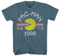 Pac Man 1980 Short Sleeve Slate Blue Printed Tee Shirt 2X, 3XT, 4X, 6X