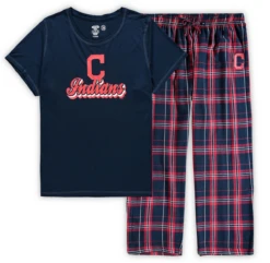 Ladies Concept Sports Cleveland Indians Flannel PJ Set 1X, 2X, 3X, 4X