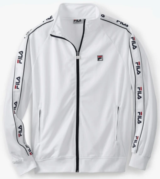 Fila Taped Logo White Track Jacket 2X, 2XT, 3X, 3XT -Fanatics Comlumbia Shop FilaWhiteTrackJckt 97799.1699903976