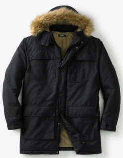 King Size Black Parka With Faux-Fur Trimmed Hood 2XT, 3X