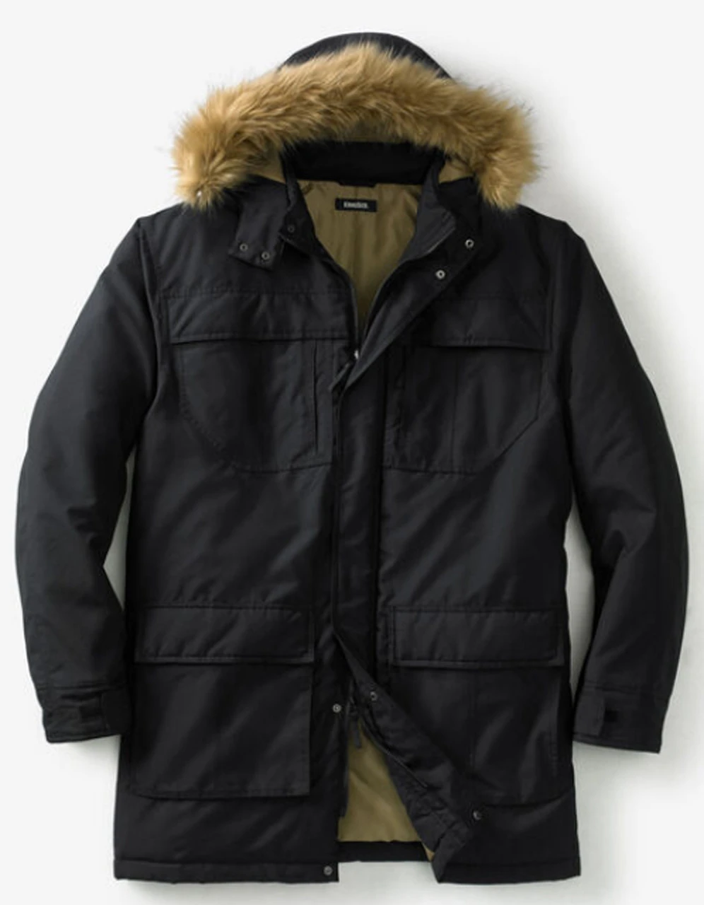 King Size Black Parka With Faux-Fur Trimmed Hood 2XT, 3X 3 King Size Black Parka With Faux-Fur Trimmed Hood 2XT, 3X