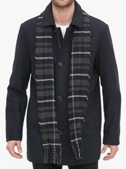 Dockers Dark Navy Wool Blend Coat With Scarf 3XT