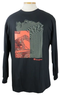 Champion Long Sleeve Orange And Olive Wave Design Tee Shirt 3XT
