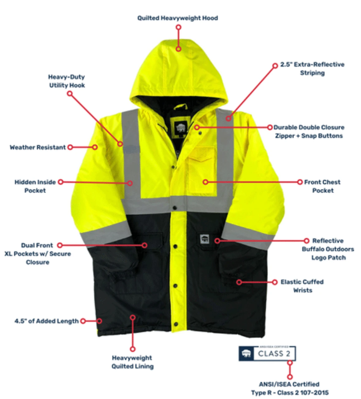 Buffalo Outdoors Workwear Class 2 High Visibility Safety Winter Parka 3XT, 4XT 4 Buffalo Outdoors Workwear Class 2 High Visibility Safety Winter Parka 3XT, 4XT - Image 2